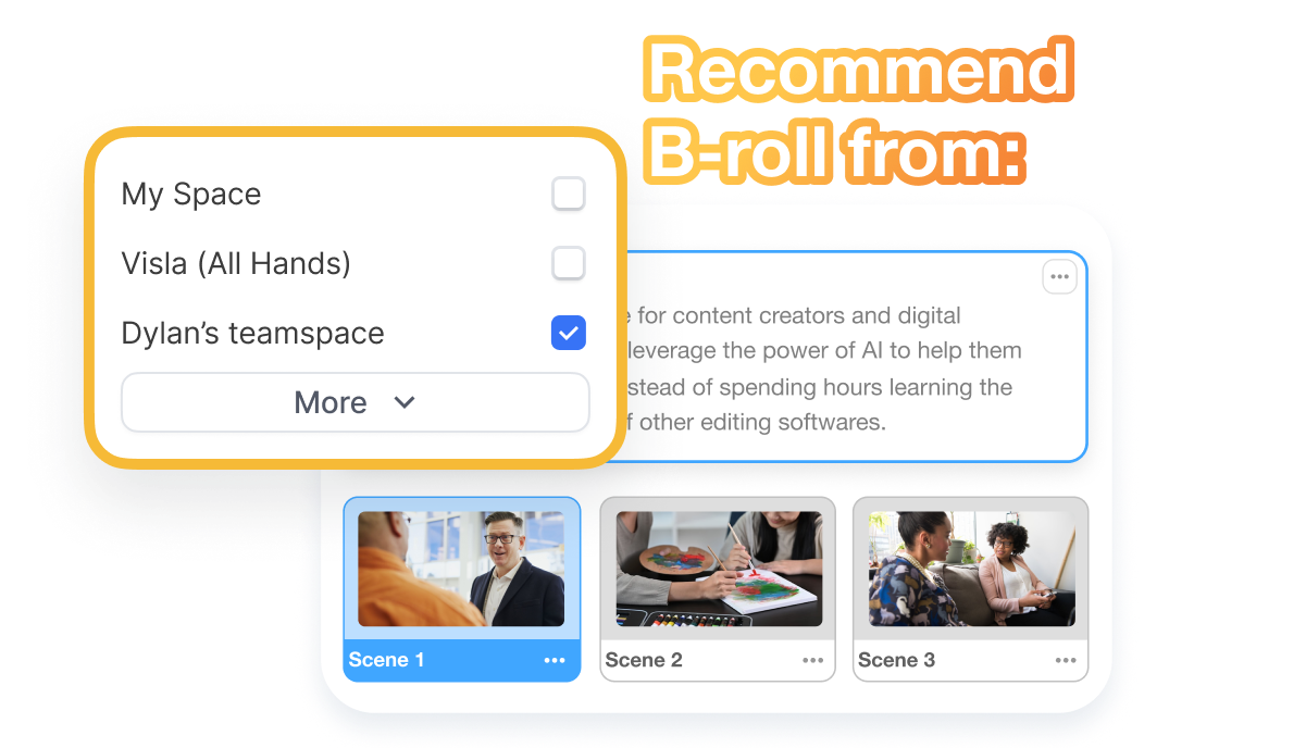 Easily pull clips from Visla's Private Stock into any video project for a more efficient workflow.